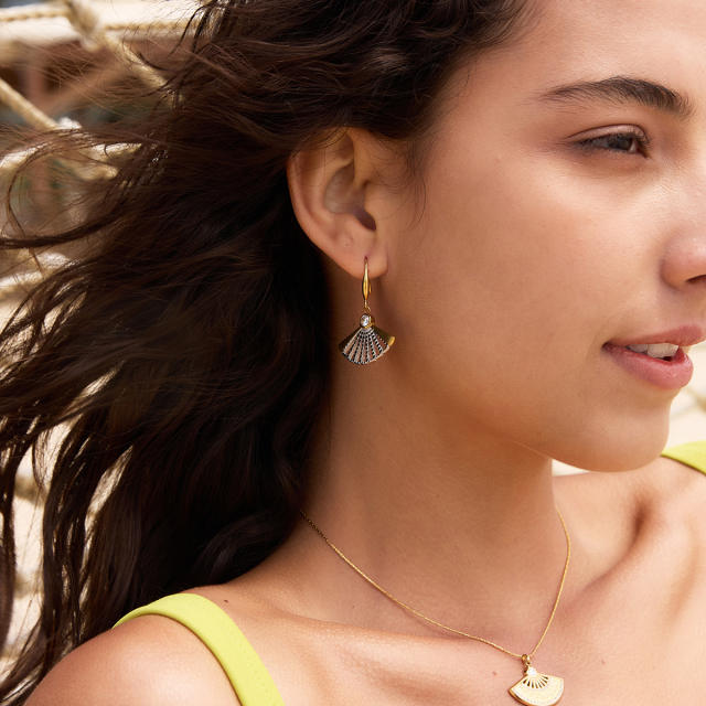 Chinese trend hollow out fan shape pendant stainless steel necklace earrings rings set