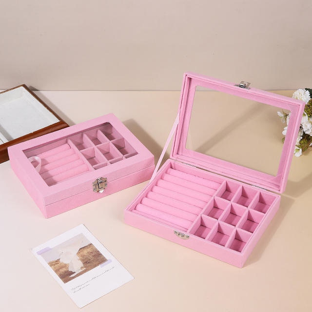 Exquisite flannel storage box transparent jewelry box home jewelry jewelry watch earrings ring