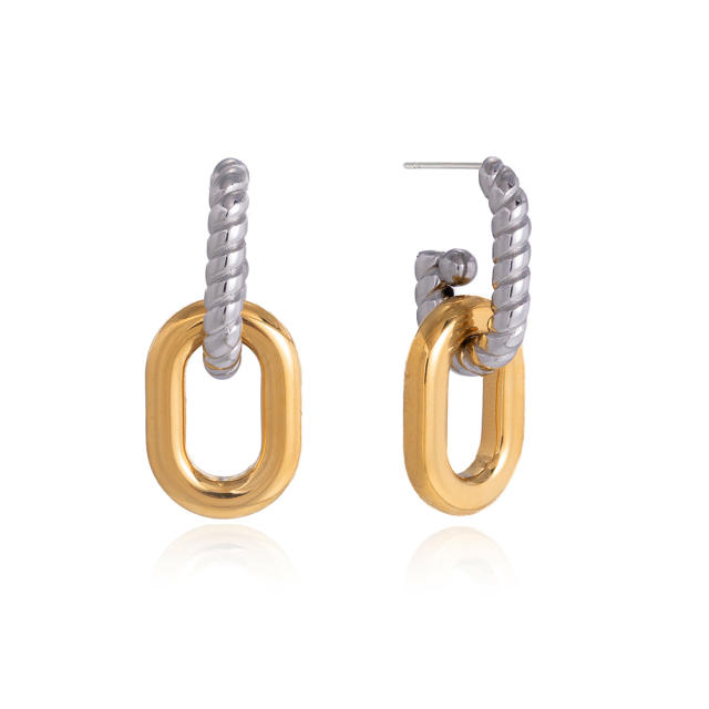 Mix color geometric circle stainless steel earrings