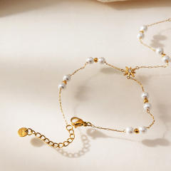Holiday white acrylic pearl bead stainless steel bracelet ring bracelet