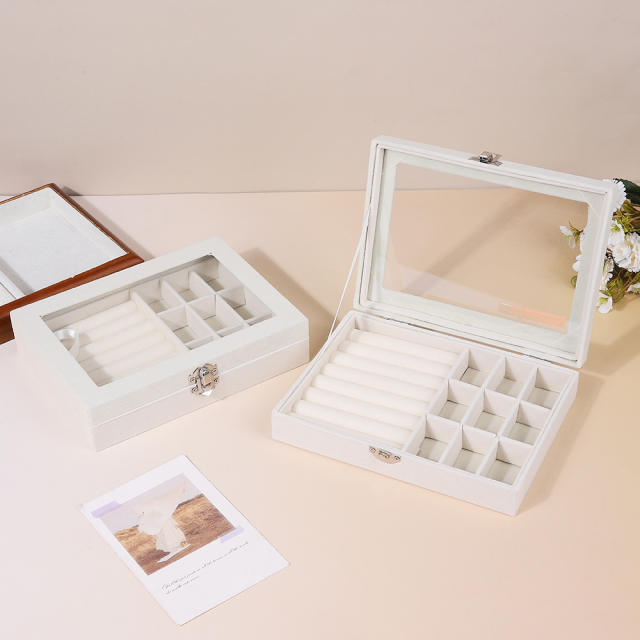 Exquisite flannel storage box transparent jewelry box home jewelry jewelry watch earrings ring