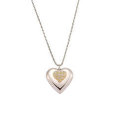 Super shiny diamond heart silver stainless steel necklace