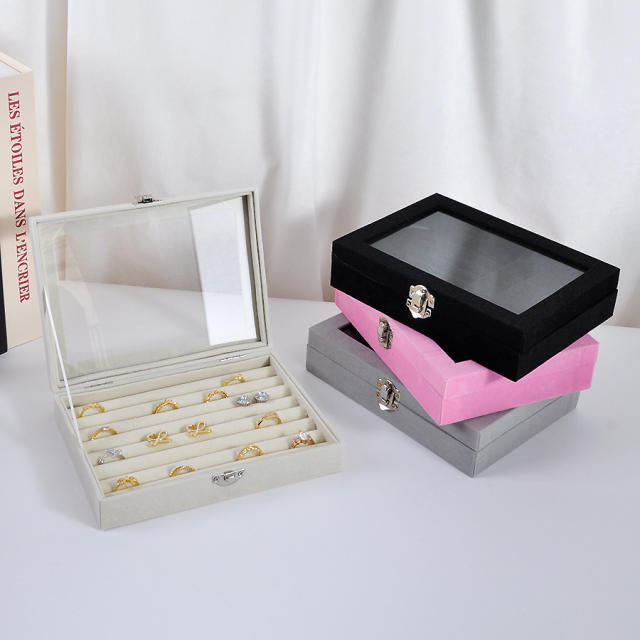 Exquisite flannel storage box transparent jewelry box home jewelry jewelry watch earrings ring
