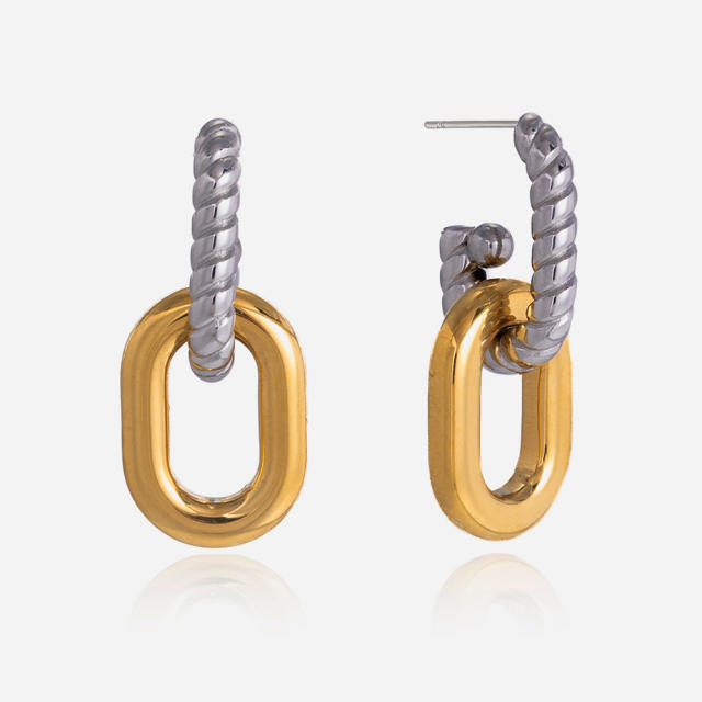 Mix color geometric circle stainless steel earrings