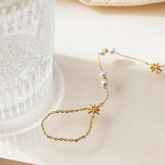 Holiday white acrylic pearl bead stainless steel bracelet ring bracelet