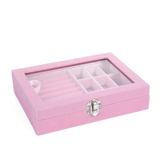 Exquisite flannel storage box transparent jewelry box home jewelry jewelry watch earrings ring