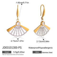 Chinese trend hollow out fan shape pendant stainless steel necklace earrings rings set