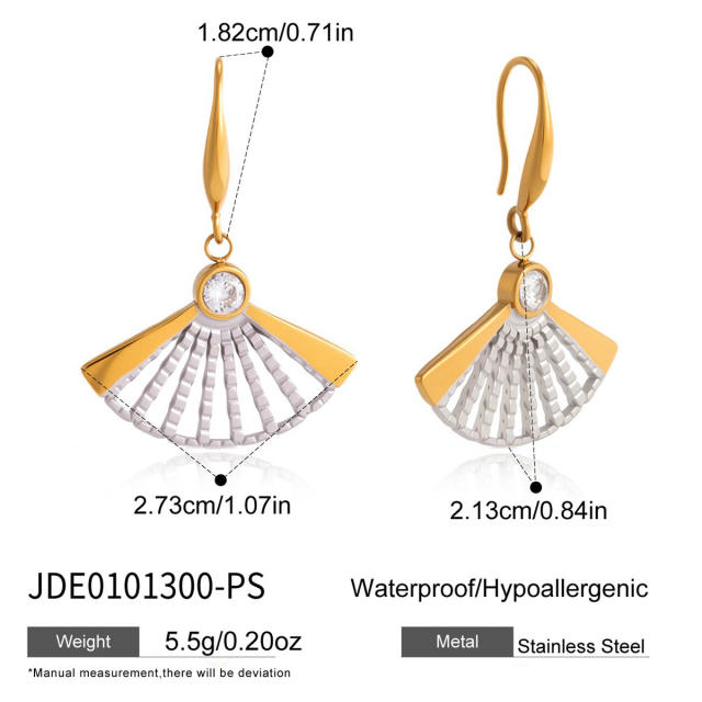 Chinese trend hollow out fan shape pendant stainless steel necklace earrings rings set