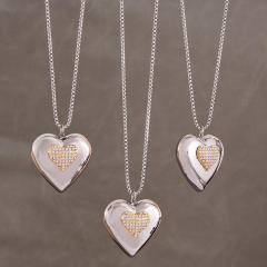 Super shiny diamond heart silver stainless steel necklace