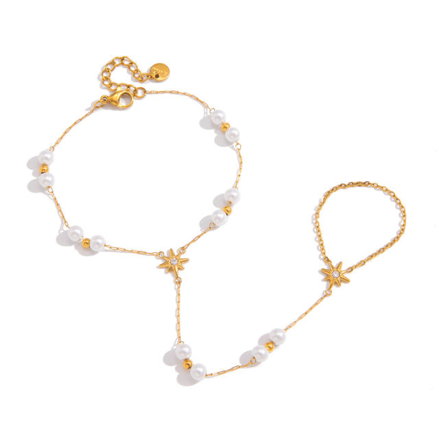Holiday white acrylic pearl bead stainless steel bracelet ring bracelet