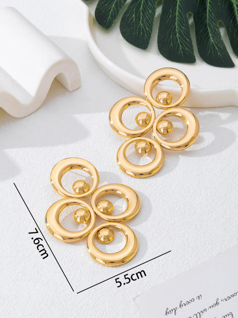 Exaggerated big size geometric circle metal earrings