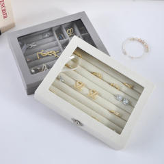 Exquisite flannel storage box transparent jewelry box home jewelry jewelry watch earrings ring