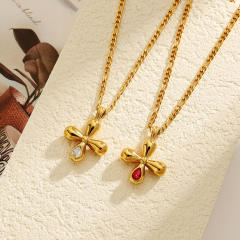 Stainless Steel Necklace with Cross Zircon Pendant