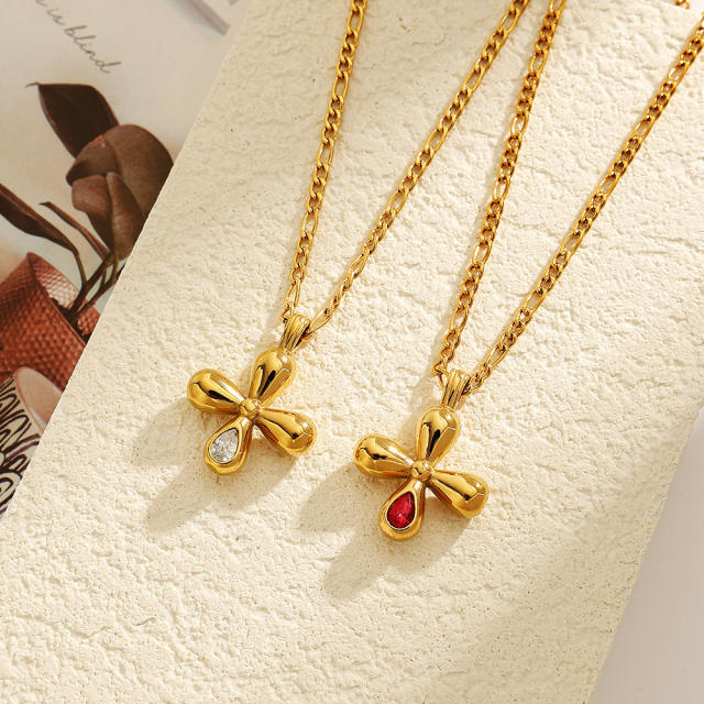Stainless Steel Necklace with Cross Zircon Pendant