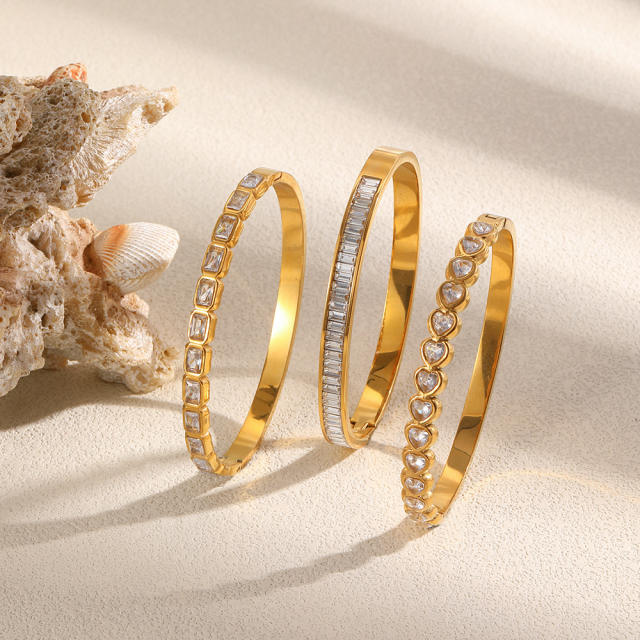 18KG cubic zircon inlaid stainless steel bangle bracelet