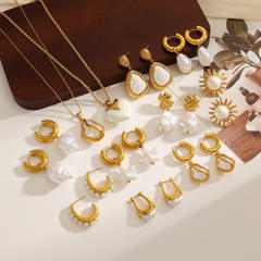 Stainless Steel Earrings Necklace Ocean Style Starfish Conch baroque pearl necklace earrings set