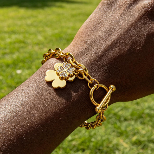 Lucky Four-Leaf Clover toggle Bracelet stainless steel bracelet chain bracelet