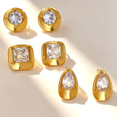Geometric square drop shape crystal stainless steel earrings