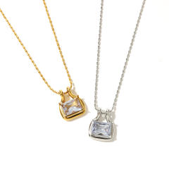 Stainless Steel Necklace with Bag-Shaped Pendant crystal bag pendant necklace