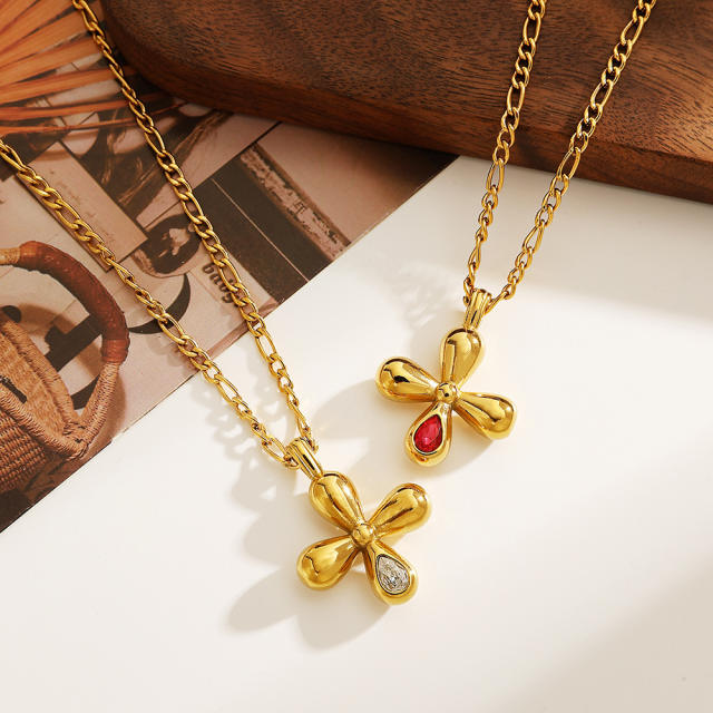 Stainless Steel Necklace with Cross Zircon Pendant