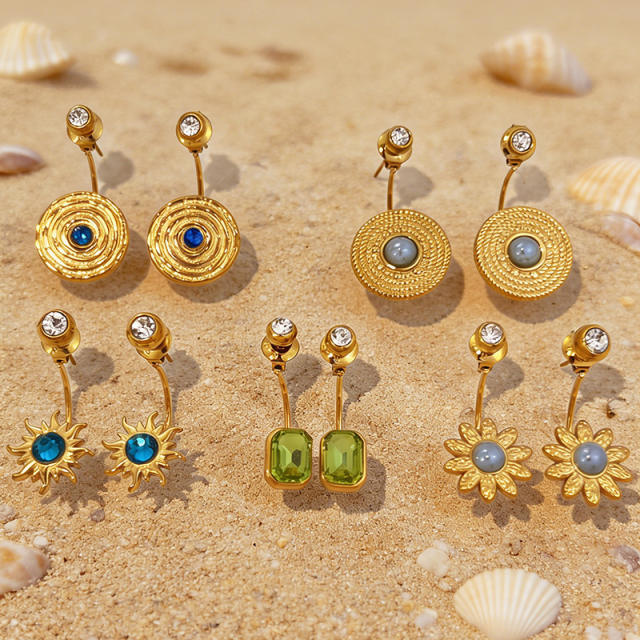 Holiday design colorful crystal inlaid stainless steel earrings jacket earrings