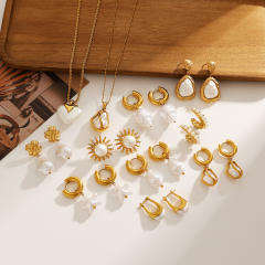Stainless Steel Earrings Necklace Ocean Style Starfish Conch baroque pearl necklace earrings set