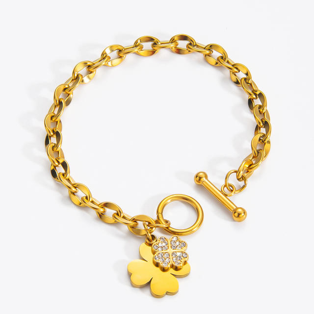 Lucky Four-Leaf Clover toggle Bracelet stainless steel bracelet chain bracelet