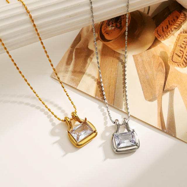 Stainless Steel Necklace with Bag-Shaped Pendant crystal bag pendant necklace