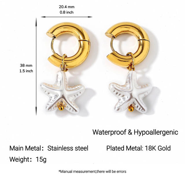 Stainless Steel Earrings Necklace Ocean Style Starfish Conch baroque pearl necklace earrings set