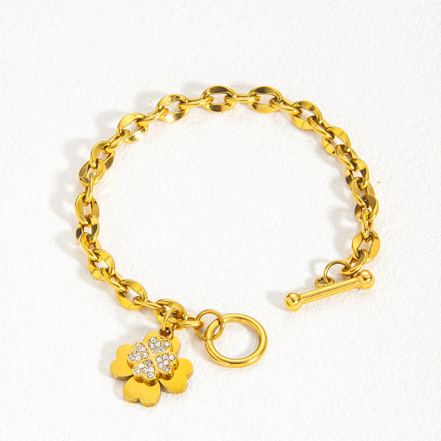 Lucky Four-Leaf Clover toggle Bracelet stainless steel bracelet chain bracelet