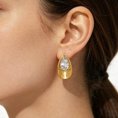 Geometric square drop shape crystal stainless steel earrings