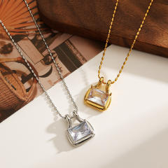 Stainless Steel Necklace with Bag-Shaped Pendant crystal bag pendant necklace