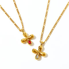 Stainless Steel Necklace with Cross Zircon Pendant