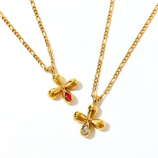 Stainless Steel Necklace with Cross Zircon Pendant
