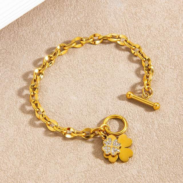 Lucky Four-Leaf Clover toggle Bracelet stainless steel bracelet chain bracelet