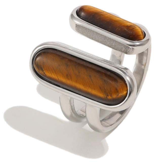18KG tiger eye stone inlaid stainless steel rings