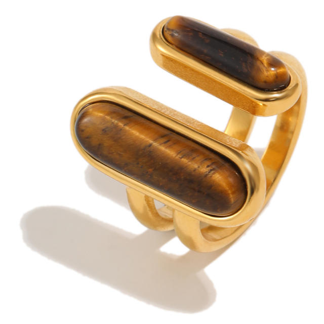 18KG tiger eye stone inlaid stainless steel rings
