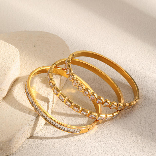 18KG cubic zircon inlaid stainless steel bangle bracelet