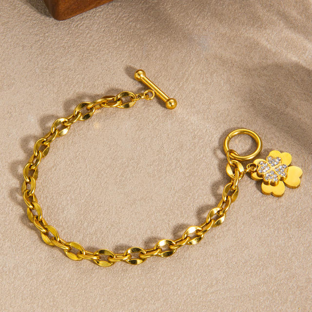Lucky Four-Leaf Clover toggle Bracelet stainless steel bracelet chain bracelet