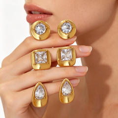 Geometric square drop shape crystal stainless steel earrings