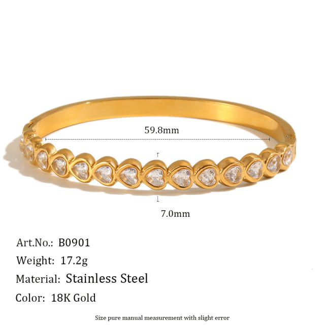 18KG cubic zircon inlaid stainless steel bangle bracelet