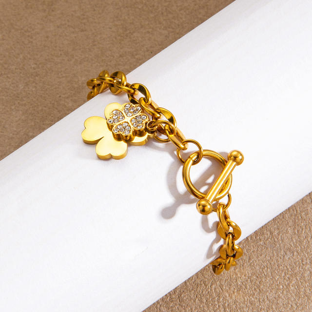 Lucky Four-Leaf Clover toggle Bracelet stainless steel bracelet chain bracelet