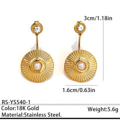 Vintage pearl inlaid stainless steel earrings jacket earrings moon earrings