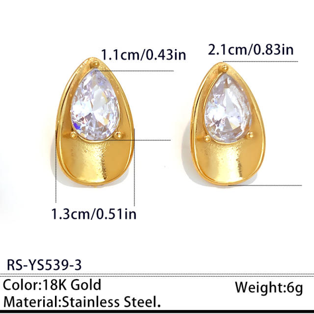 Geometric square drop shape crystal stainless steel earrings