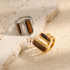 18KG tiger eye stone inlaid stainless steel rings