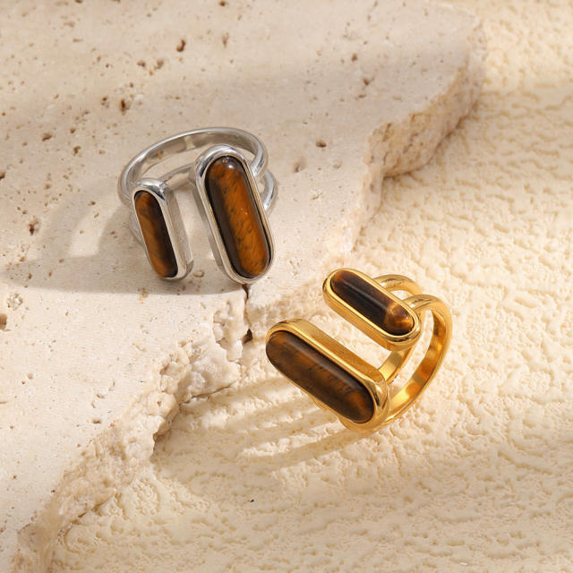 18KG tiger eye stone inlaid stainless steel rings