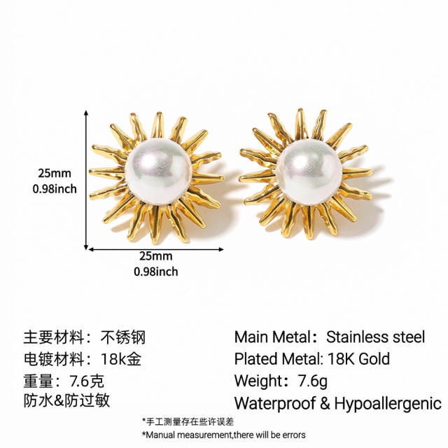 Stainless Steel Earrings Necklace Ocean Style Starfish Conch baroque pearl necklace earrings set