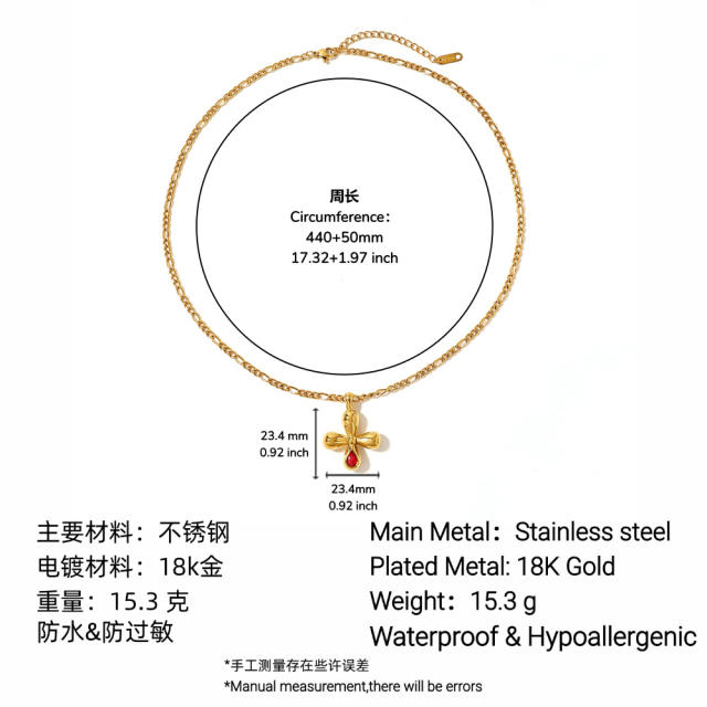 Stainless Steel Necklace with Cross Zircon Pendant