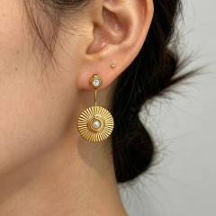Vintage pearl inlaid stainless steel earrings jacket earrings moon earrings