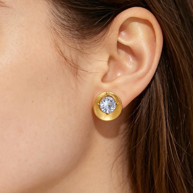 Geometric square drop shape crystal stainless steel earrings